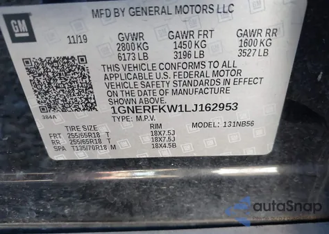 2020 Chevrolet Traverse Fwd Ls z USA, uszkodzony, nr VIN 1GNERFKW1LJ162953